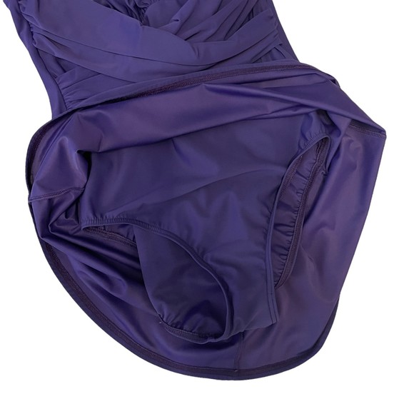 WOMENS LANDS' END PURPLE SURPLICE WRAP ONE PIECE SWIMSUIT DRESS SIZE 10 - Picture 6 of 8